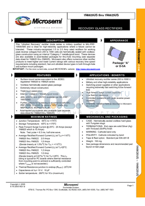 1N6620 datasheet - RECOVERY GLASS RECTIFIERS