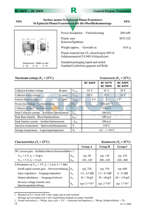 BC847AW datasheet - Surface mount Si-Epitaxial PlanarTransistors