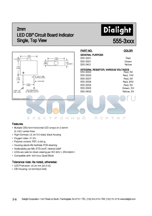 555-3007 datasheet - 2mm LED CBI Circuit Board Indicator Single, Top View