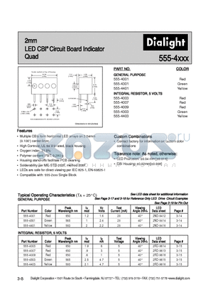 555-4401 datasheet - 2mm LED CBI Circuit Board Indicator Quad