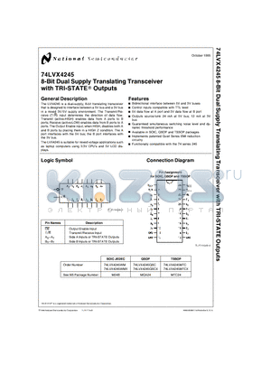 74LVX4245MTCX datasheet - 8-Bit Dual Supply Translating Transceiver with TRI-STATE Outputs