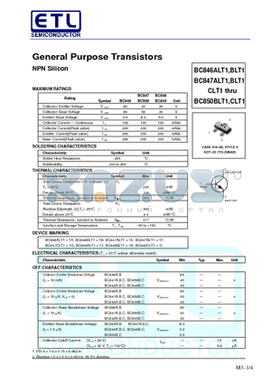 BC847B datasheet - General Purpose Transistors