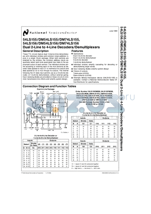 DM54LS155 datasheet - Dual 2-Line to 4-Line Decoders/Demultiplexers