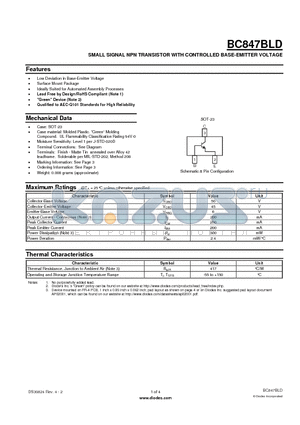 BC847BLD_1 datasheet - SMALL SIGNAL NPN TRANSISTOR WITH CONTROLLED BASE-EMITTER VOLTAGE