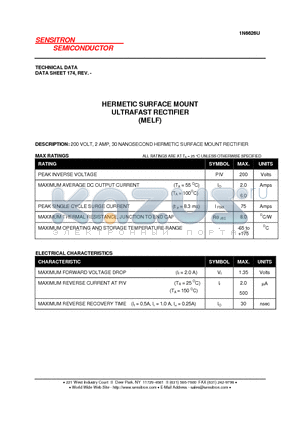 1N6626U datasheet - HERMETIC SURFACE MOUNT ULTRAFAST RECTIFIER (MELF)