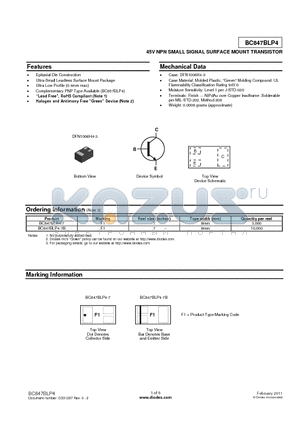 BC847BLP4_11 datasheet - 45V NPN SMALL SIGNAL SURFACE MOUNT TRANSISTOR