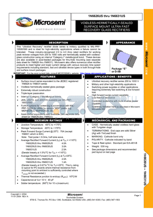 1N6626US datasheet - VOIDLESS-HERMETICALLY-SEALED SURFACE MOUNT ULTRA FAST RECOVERY GLASS RECTIFIERS