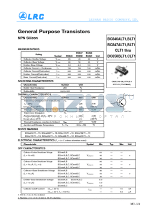 BC847BLT1 datasheet - General Purpose Transistors(NPN Silicon)