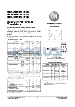 BC847BPDW1T1G datasheet - Dual General Purpose Transistors