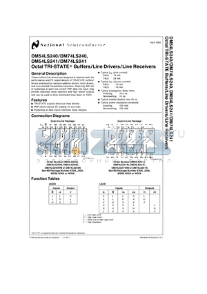 DM54LS240 datasheet - Octal TRI-STATE Buffers/Line Drivers/Line Receivers