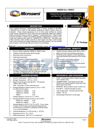 1N6627 datasheet - VOIDLESS-HERMETICALLY SEALED ULTRA FAST RECOVERY GLASS RECTIFIERS