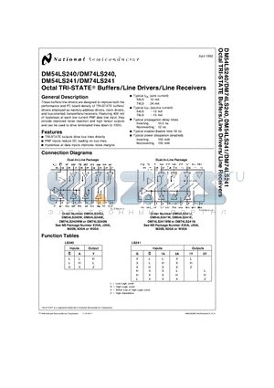 DM54LS240J datasheet - Octal TRI-STATE Buffers/Line Drivers/Line Receivers