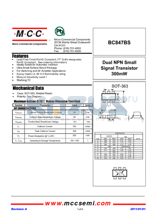 BC847BS datasheet - Dual NPN Small Signal Transistor 300mW