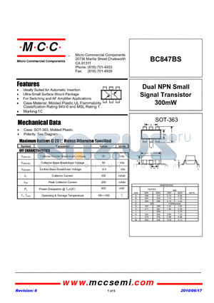 BC847BS-TP datasheet - Dual NPN Small Signal Transistor 300mW