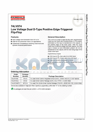 74LVX74MTC_08 datasheet - Low Voltage Dual D-Type Positive Edge-Triggered Flip-Flop