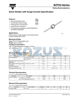 BZT03 datasheet - Zener Diodes with Surge Current Specification