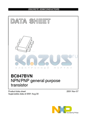 BC847BVN datasheet - NPN/PNP general purpose transistor