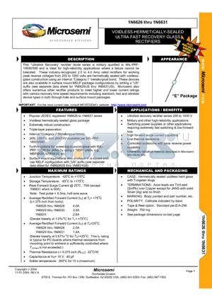 1N6630 datasheet - VOIDLESS-HERMETICALLY SEALED ULTRA FAST RECOVERY GLASS RECTIFIERS