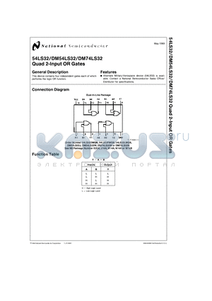 DM54LS32W datasheet - Quad 2-Input OR Gates