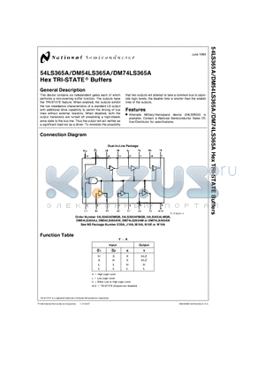 DM54LS365AW datasheet - Hex TRI-STATE Buffers