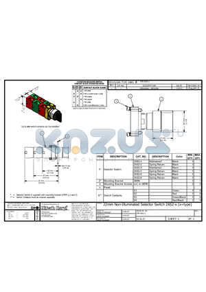 2AS2-1 datasheet - 22mm Non-Illuminated Selector Switch 2AS2-x (x=type)