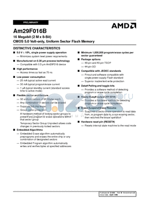 AM29F016B-70E4CB datasheet - 16 Megabit (2 M x 8-Bit) CMOS 5.0 Volt-only, Uniform Sector Flash Memory