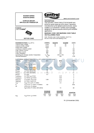 BC847BW datasheet - SURFACE MOUNT NPN SILICON TRANSISTOR