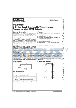 74LVXC3245MTC datasheet - 8-Bit Dual Supply Configurable Voltage Interface Transceiver with 3-STATE Outputs