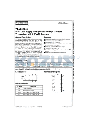74LVXC3245QSC datasheet - 8-Bit Dual Supply Configurable Voltage Interface Transceiver with 3-STATE Outputs