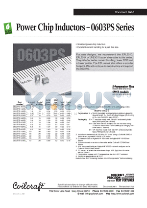 0603PS-272KL datasheet - Power Chip Inductors