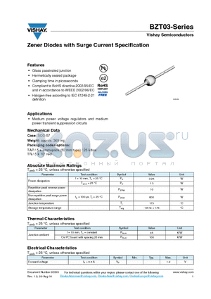 BZT03C10 datasheet - Zener Diodes with Surge Current Specification