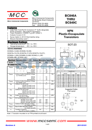 BC847C datasheet - NPN Plastic-Encapsulate Transistors
