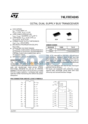 74LVXC4245TTR datasheet - OCTAL DUAL SUPPLY BUS TRANSCEIVER