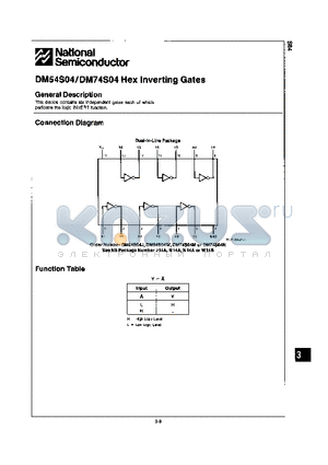 DM54S04J datasheet - HEX INVERTING GATES