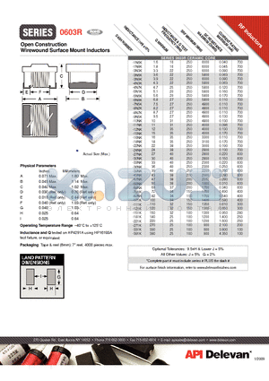 0603R-18NK datasheet - Open Construction Wirewound Surface Mount Inductors
