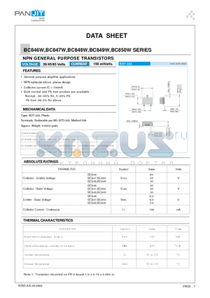 BC847CW datasheet - NPN GENERAL PURPOSE TRANSISTORS