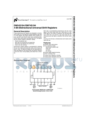DM54S194J16A datasheet - 4-Bit Bidirectional Universal Shift Registers
