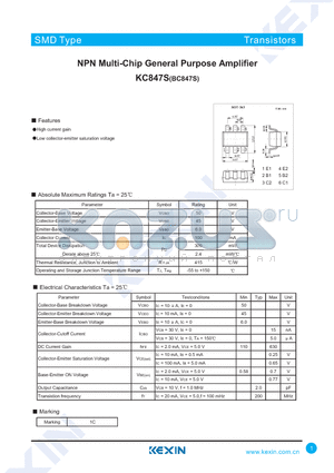 BC847S datasheet - NPN Multi-Chip General Purpose Amplifier