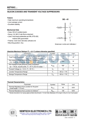 BZT03C240 datasheet - SILICON Z-DIODES AND TRANSIENT VOLTAGE SUPPRESSORS