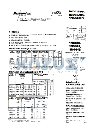 1N6642US datasheet - COMPUTER SWITCHING DIODE