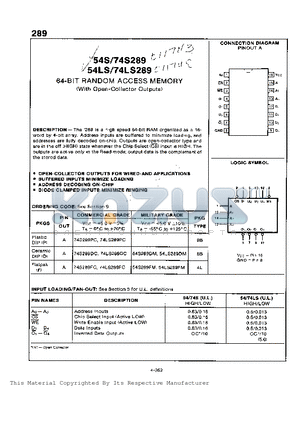 74S289 datasheet - 64BIT RANDOM ACCESS MEMORY