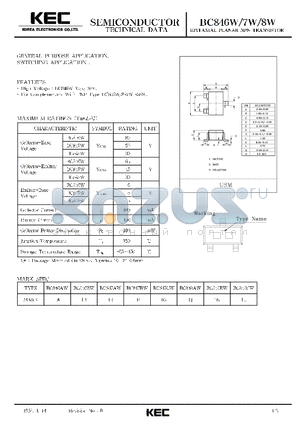 BC847W datasheet - EPITAXIAL PLANAR NPN TRANSISTOR (GENERAL PURPOSE, SWITCHING)