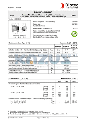 BC847W datasheet - Surface Mount General Purpose Si-Epi-Planar Transistors