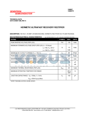 1N6657 datasheet - HERMETIC ULTRAFAST RECOVERY RECTIFIER