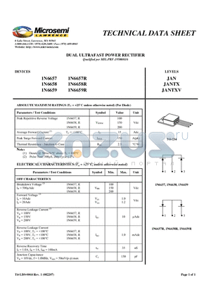 1N6657 datasheet - DUAL ULTRAFAST POWER RECTIFIER