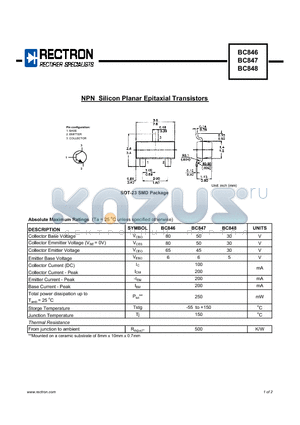 BC848 datasheet - NPN Silicon Planar Epitaxial Transistors
