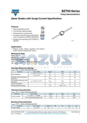 BZT03C33 datasheet - Zener Diodes with Surge Current Specification