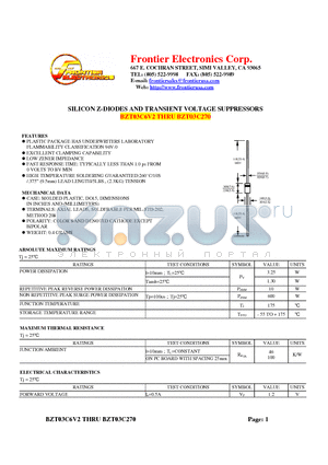 BZT03C33 datasheet - SILICON Z-DIODES AND TRANSIENT VOLTAGE SUPPRESSORS