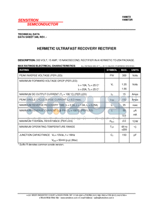 1N6672 datasheet - HERMETIC ULTRAFAST RECOVERY RECTIFIER