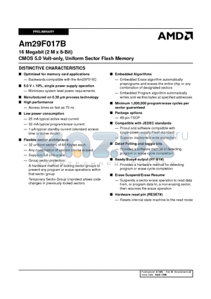 AM29F017B-120EIB datasheet - 16 Megabit (2 M x 8-Bit) CMOS 5.0 Volt-only, Uniform Sector Flash Memory